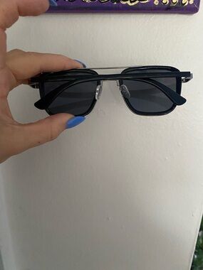 Black Rectangular Sunglasses with Double Bridge